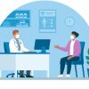 illustration of a doctor and patient meeting in an office
