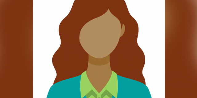 Illustration of person with long hair and darker skin, wearing a suit