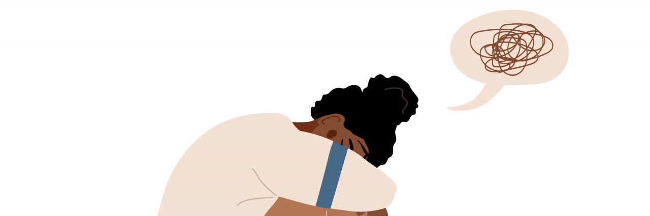 Sad teenager sitting on floor and crying. Violence in family or mood disorder concept. Vector illustration in flat cartoon style.