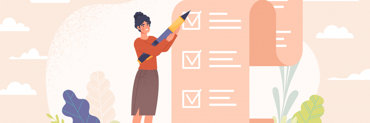 How to Manage Your Time When You're Sick and Life Is Unpredictable Illustration of a woman with a planner/checklist
