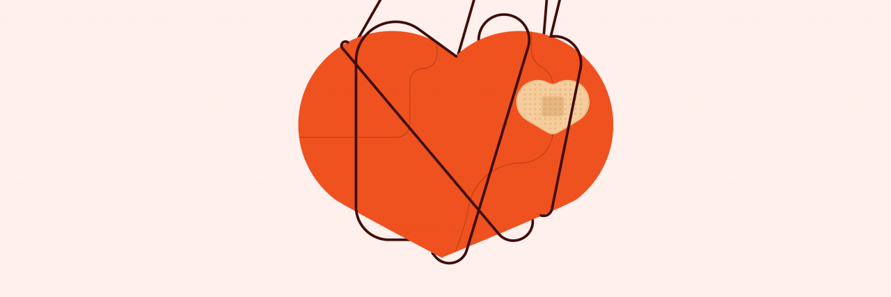 When Your First Healthy Relationship Ends as an Abuse Survivor Heart on manipulative strings, relationship puppet concept.
