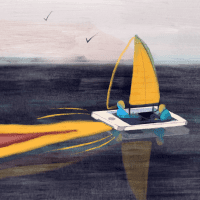 An illustration of a boat sailing through the water