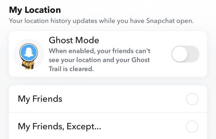 A screenshot of snapchat where you can see "Ghost mode"