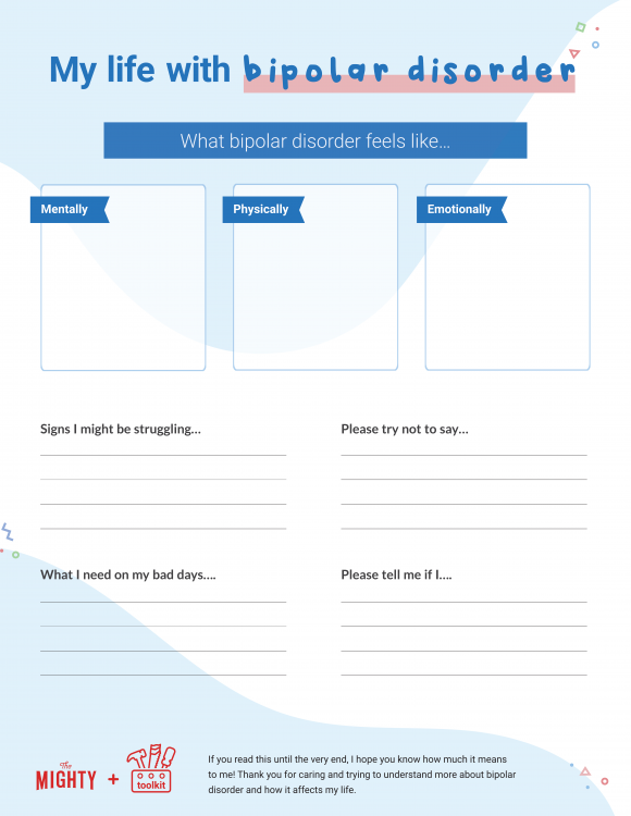 My life with bipolar disorder worksheet