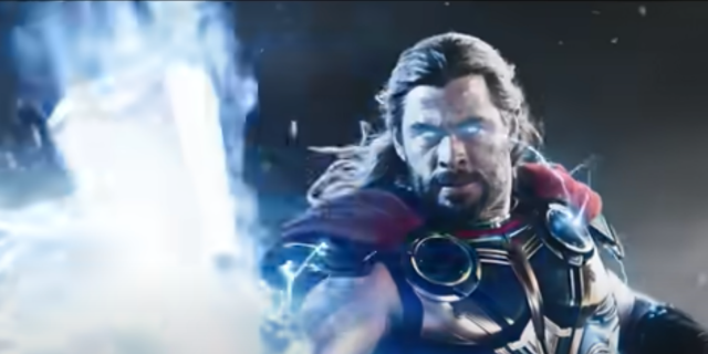 Spoiler Alert: The Trigger Warning You May Want for 'Thor: Love and Thunder' Thor holding his hammer with giant bolts of lightning coming from it. I'm a Thor fangirl, so I feel the need to say he's so dang attractive.