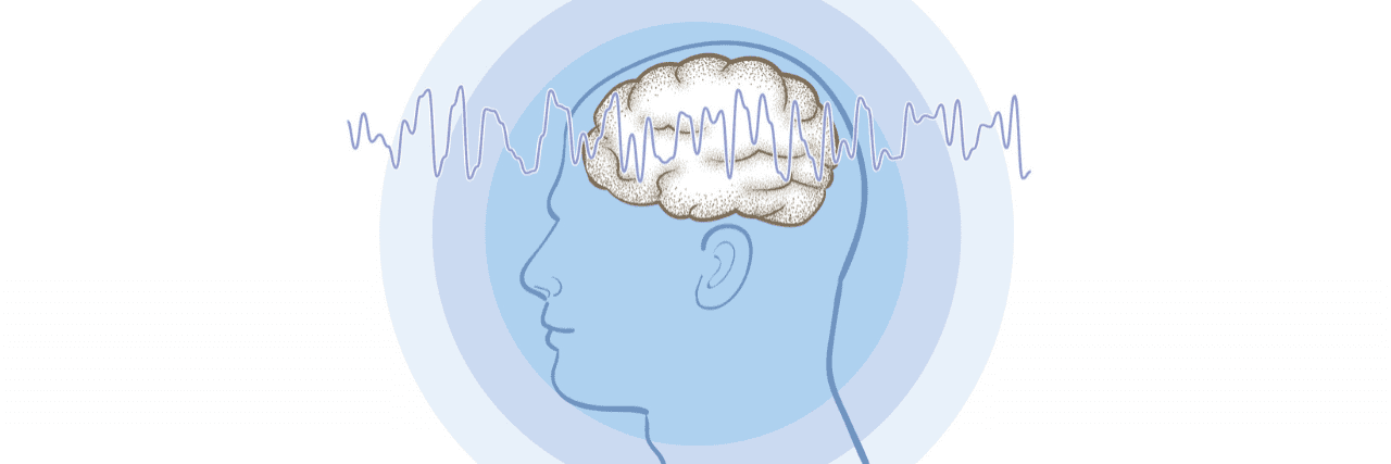 Vector image of brain waves flowing across the head of a silhouette