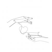 continuous line drawing of hands connected by line to heart
