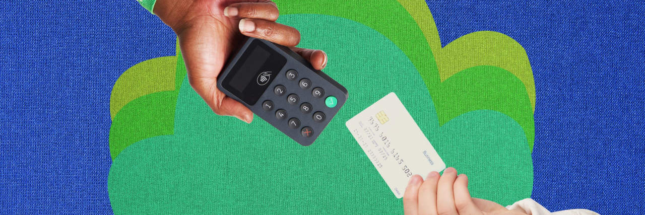 Why Money and Financial Security Are the 'Cure' to My Depression collage of hand holding credit card make payment with credit card reader