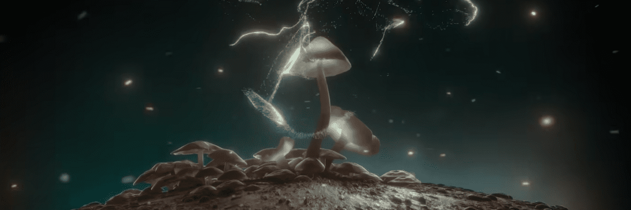 image of psiocybin or magic mushrooms with added spore effect from the Netflix show How to Change Your Mind
