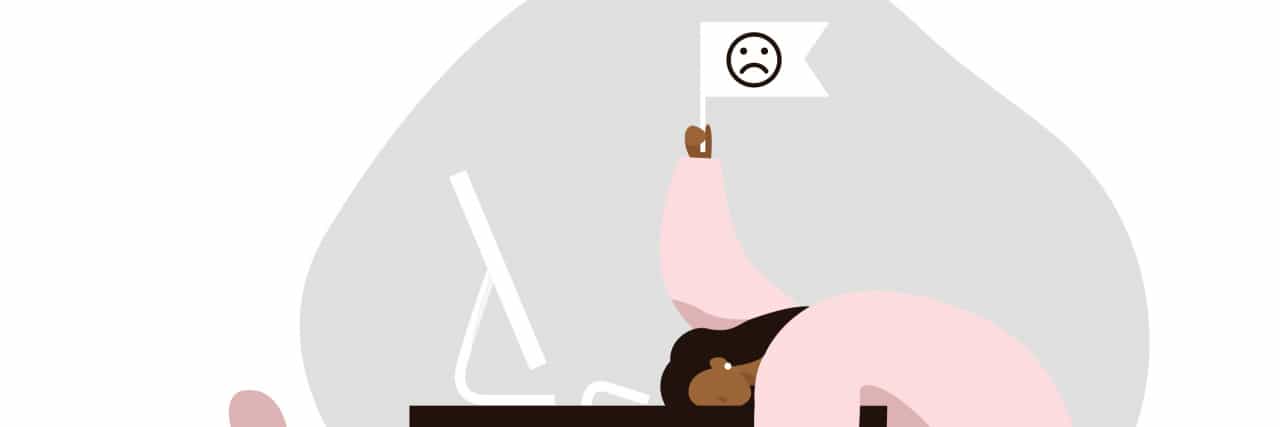 3 Things You Need to Know If Your Job Is Making You Suicidal Work burnout. Tired female worker sitting at the table. Long working day in the office. Mental health problem.