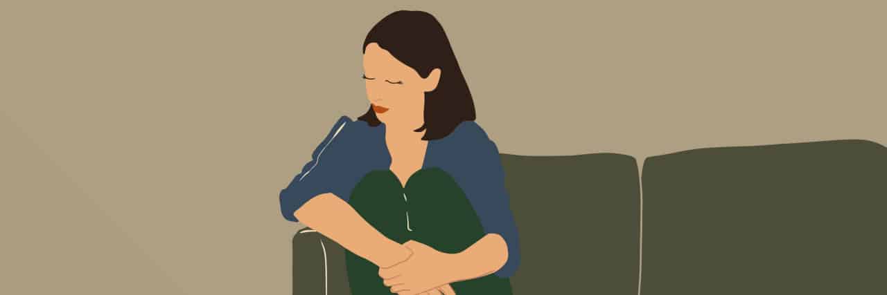 What Identity Disturbance Feels Like With Borderline Personality Disorder Painted image of a woman sitting on the edge of a couch, looking down sadly