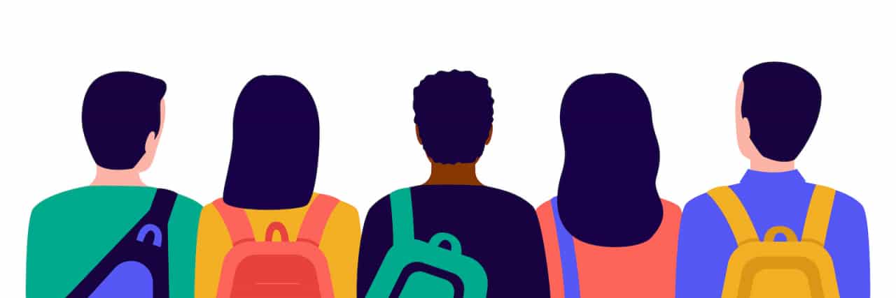 The Reality of Students and Suicidal Thoughts Illustration of diverse group of students, back view