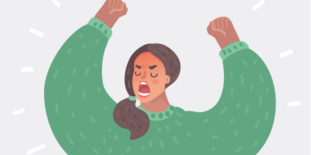 My Anger at Being Denied Medical Treatment Because of My Gender Illustration of woman with her hands up