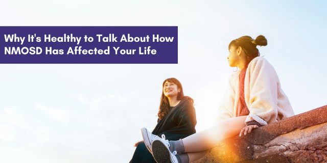 Why It's Healthy to Talk About How NMOSD Has Affected Your Life  Two young women sitting and talking outside