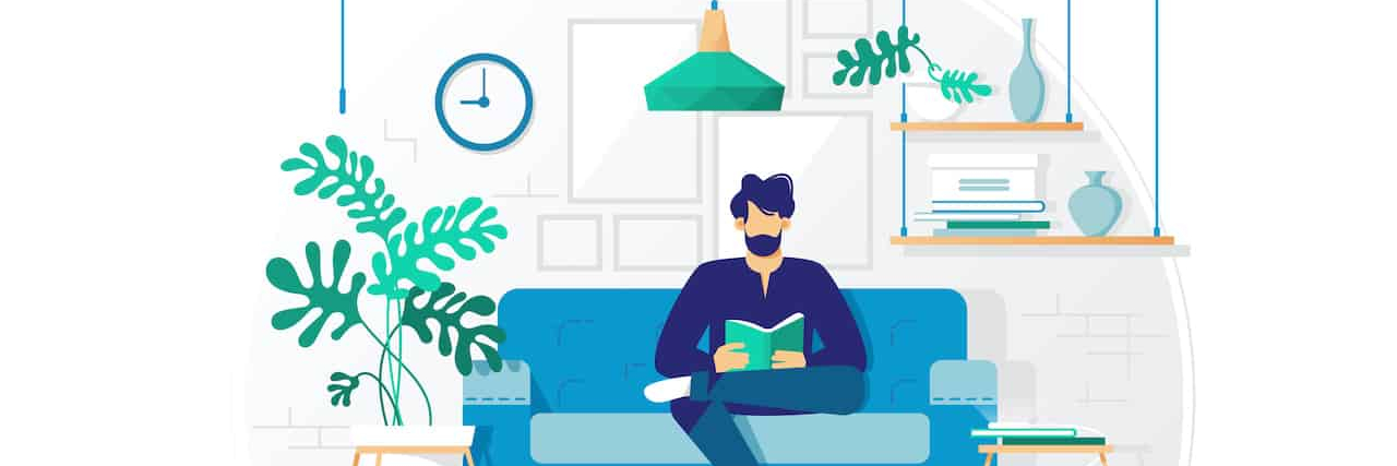 Coping With Sound Hypersensitivity as a Psychotherapist With ADHD Illustration of man sitting on a couch at home reading a book