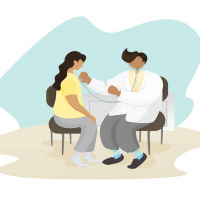Illustration of doctor checking a patient