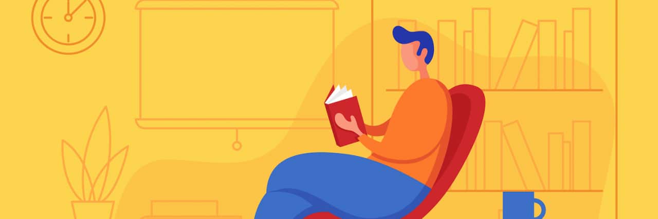 The Questions That Empowered My Mental Health Journey Illustration of man sitting at home reading a book