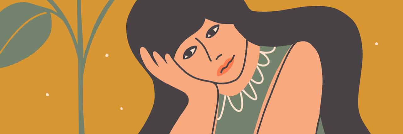 How I'm Learning to Express Grief Instead of Internalizing My Anger Illustration of woman sitting at table resting head on hand