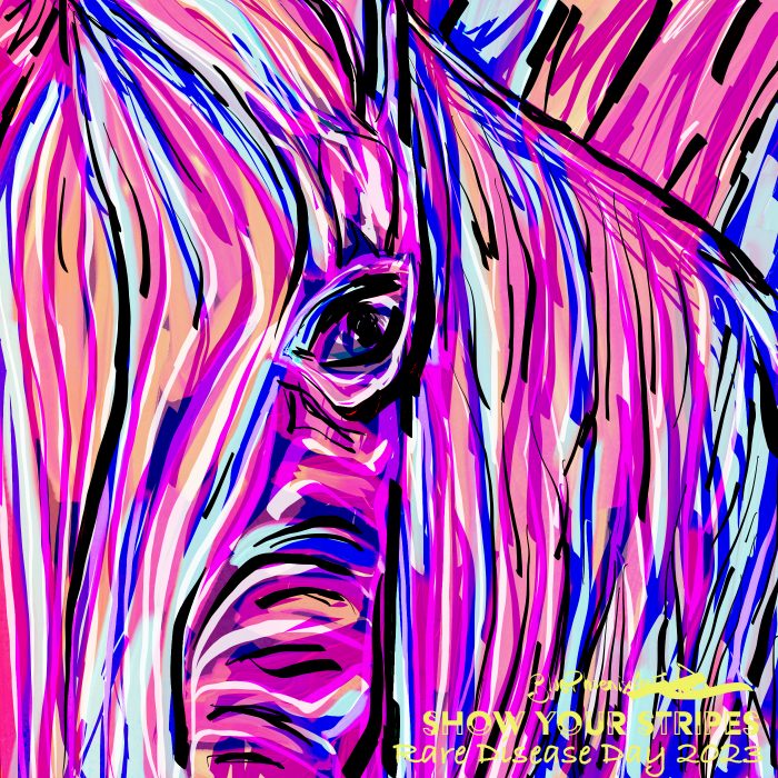 Multicolored zebra representing rare disease patients in a digital art format