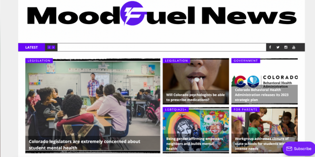 screenshot of Moodfuel News website on 2/10/23