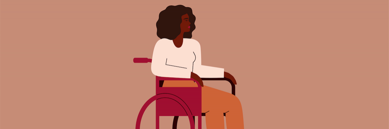 Relying on Others for Help Going to the Bathroom When You're Disabled Illustration of Black woman in a wheelchair