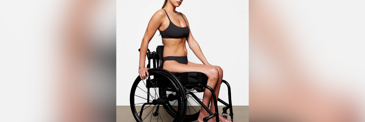 Educating Candace Owens on Her Ableist Comments Model wearing adaptive bra and underwear sitting in a wheelchair