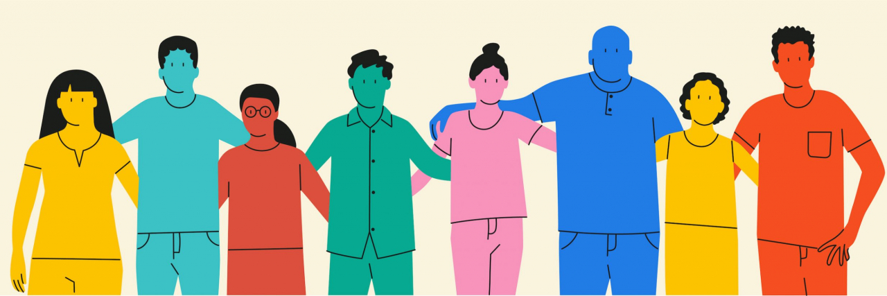 Illustration of diverse group of people in different colors