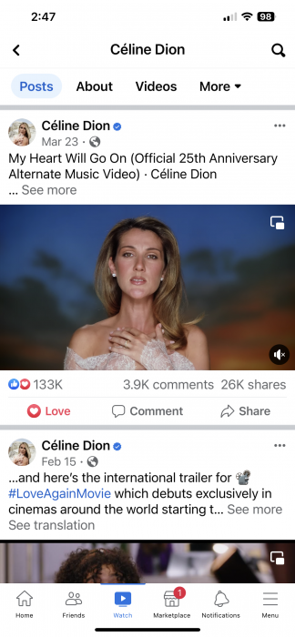 Images from Celine Dion's social accounts marking "My Heart Will Go On" 25th anniversary and release of "Love Again" movie