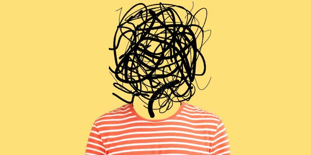 Illustration of a person wearing a red striped t-shirt with squiggles in place of there head