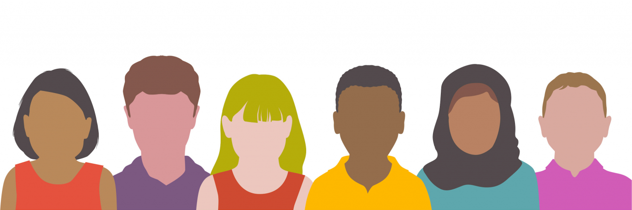 Colourful and diverse group of overlapping silhouettes of children