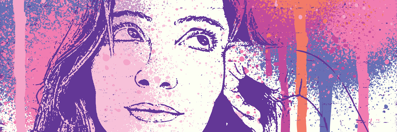 ADHD vs. Anxiety: How to Tell the Difference Portrait of a woman looking up over a spray-painted wall. Street style illustration.