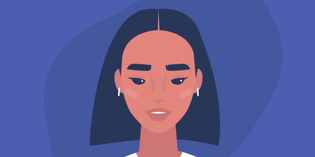 Illustration of Asian woman looking straight ahead and slightly down