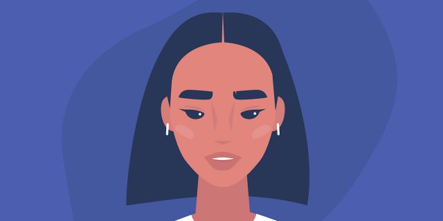 How Long Do Migraine Auras Last? Illustration of Asian woman looking straight ahead and slightly down
