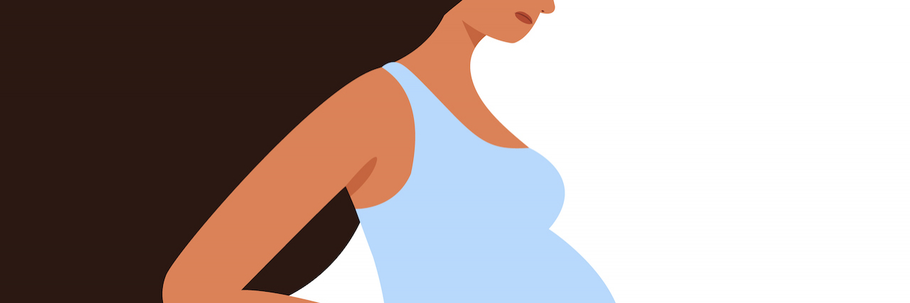 Pregnancy Considerations for Women With Epilepsy Illustration of pregnant woman with long hair