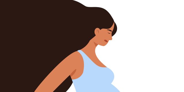 Pregnancy Considerations for Women With Epilepsy Illustration of pregnant woman with long hair
