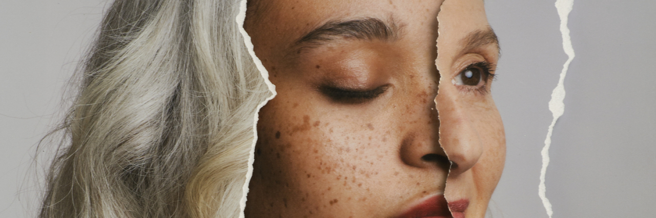 Does OCD Get Worse With Age? Your Questions Answered A picture with vertical paper tear lines showing a woman at different ages.