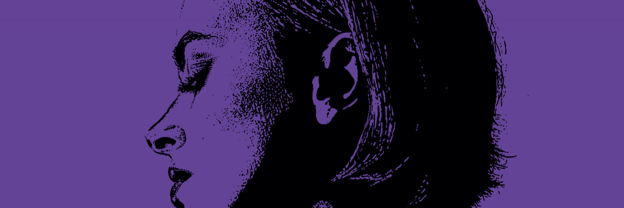Portrait of a woman with eyes downcast (in ultra violet)