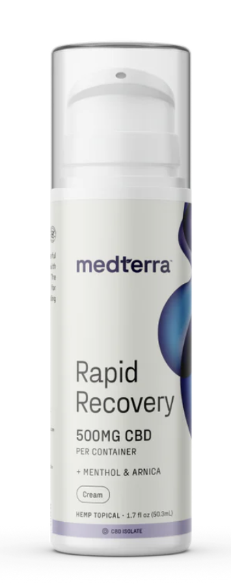 1.7 fluid ounce pump bottle of Medterra's 500 milligram CBD cream, made with menthol and arnica.