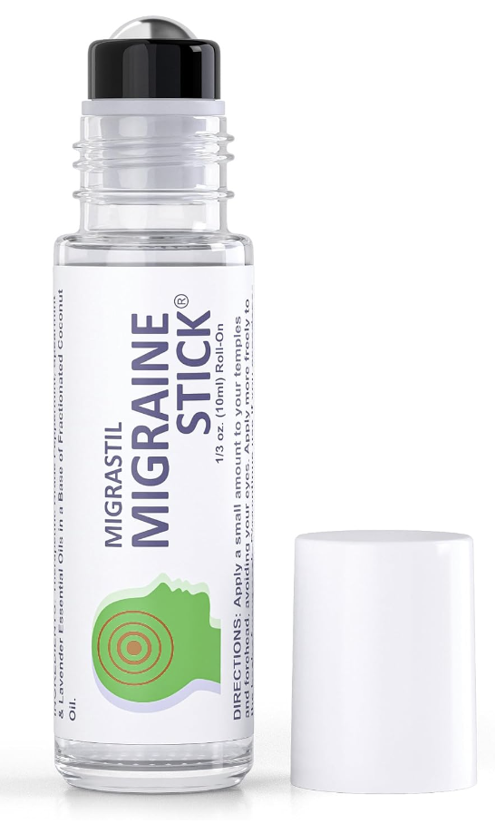 Migrastil Migraine Stick, a 10 milliliter essential oil roll-on stick.