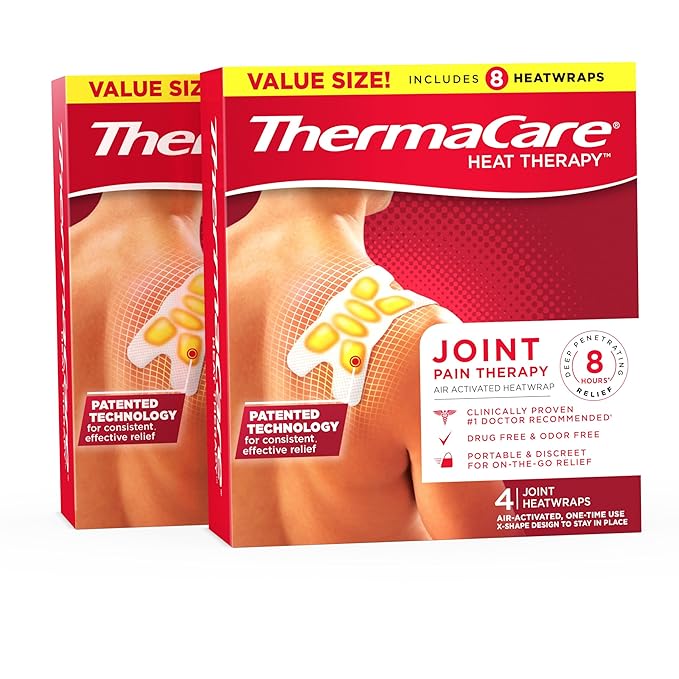 Two boxes of ThermaCare Heat Therapy single-use heat wraps designed specifically for joint pain.