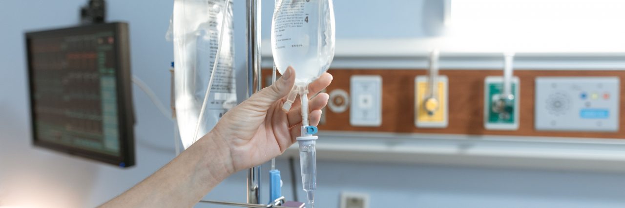 person getting a Eptinezumab infusion