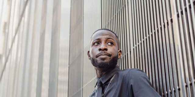 man with serious face at work